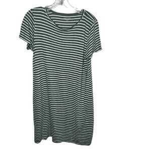 Eileen Fisher Organic Linen Striped T-Shirt Dress Green White Petite Medium